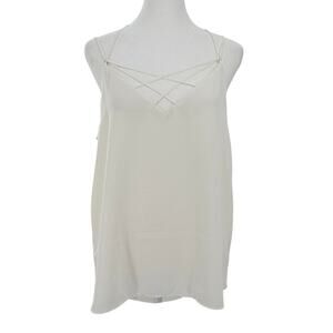 Express Strappy Camisole Tank Top Women M Ivory Criss Cross Front Layered Blouse